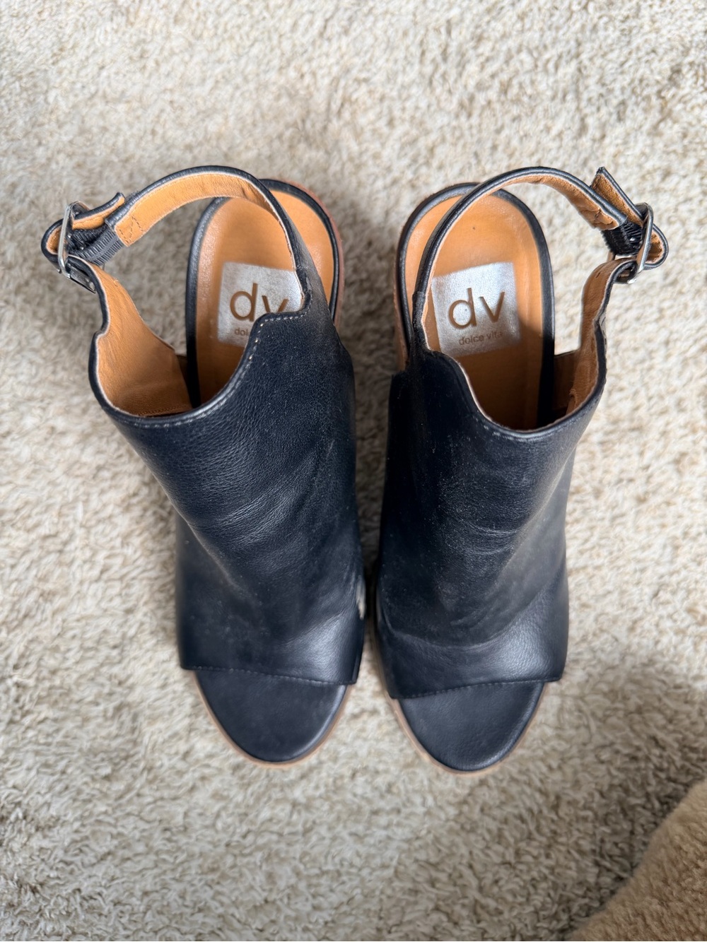 DV by Dolce Vita Black Leather Open-Toe Slingback Mules